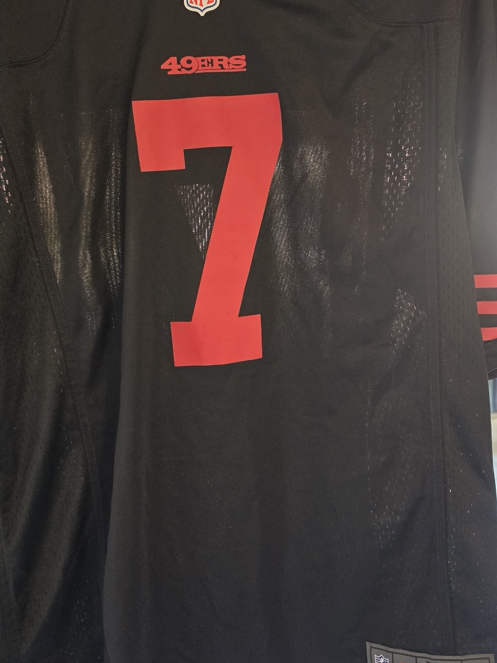 Men's 49ers Colin Kaepernick Black & Red #7 Football Jersey